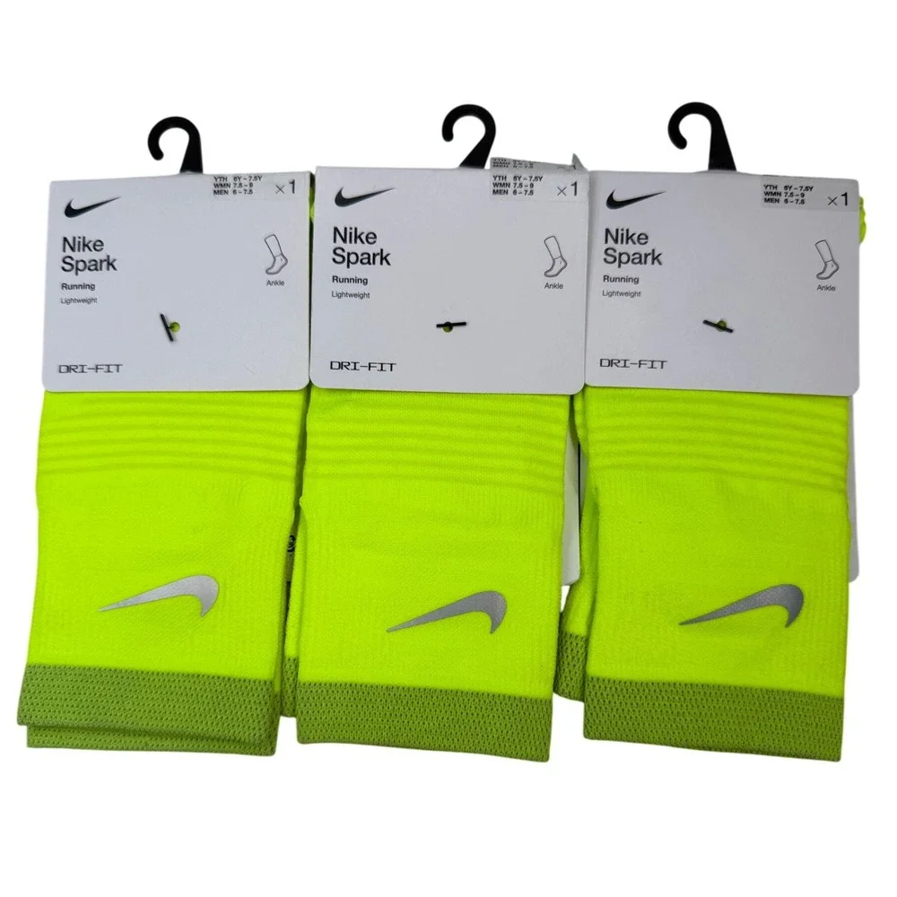 3 Nike Spark Lightweight Running Ankle Socks Volt Neon Yellow M 6-7.5 W 7.5-9